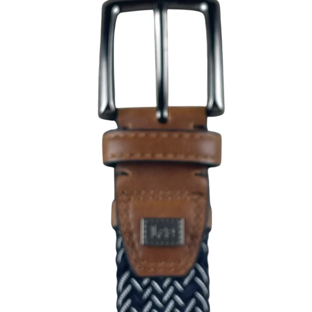 Lee Mens Braided Elastic Stretch Belt XL 46 Navy White Brown‎ Casual